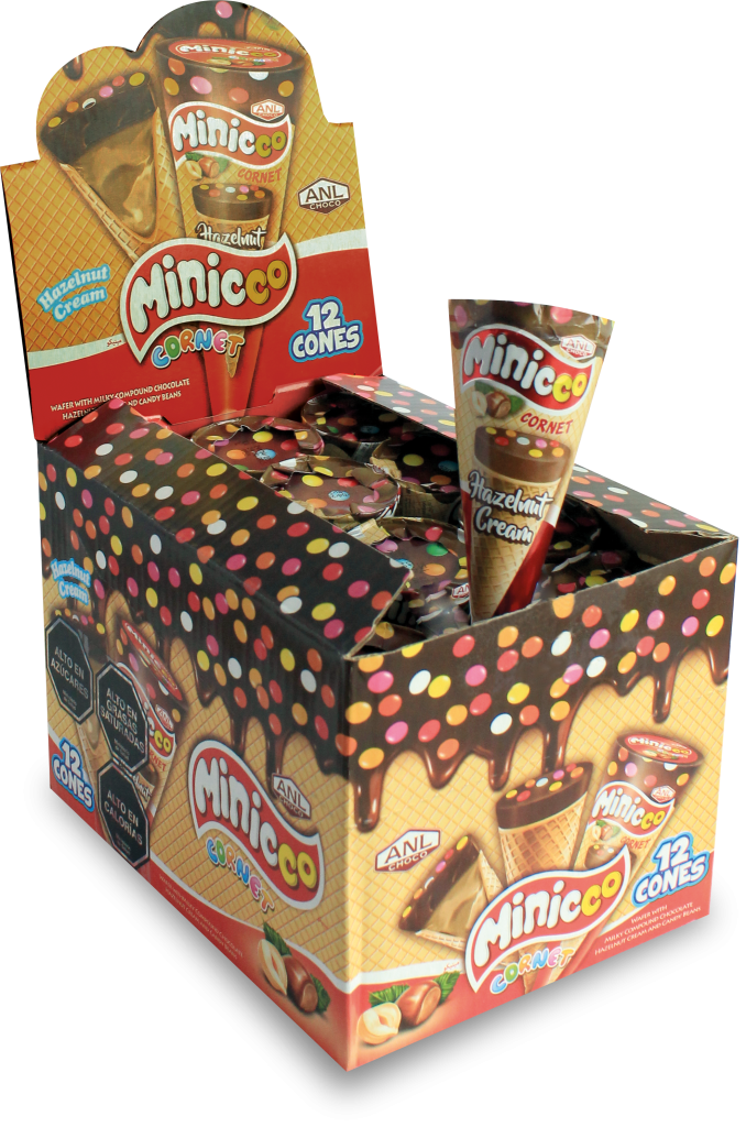 Conos Rellenos Con Crema De Avellana Anl Display Minicco – Tienda Ilan